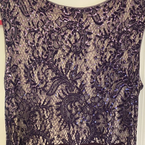 R & M Richards Purple Plum Long Embellished Illusion-Detail Gown - Picture 7 of 9